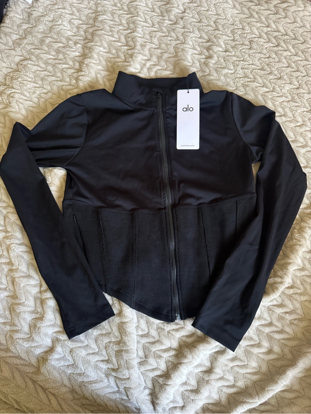 ALO Yoga Black Women's Zip-Front Bomber Jacket
